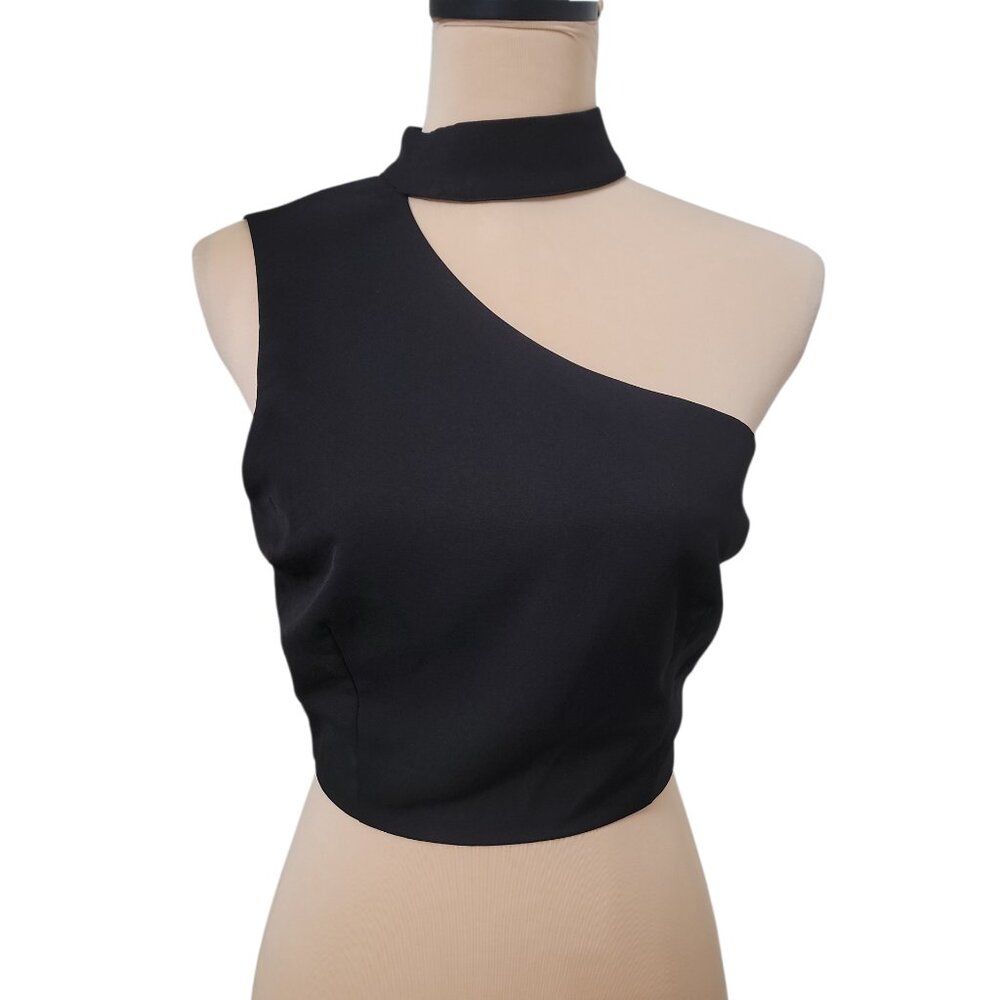 Forever 21 Size S Black High Neck Cropped 1 Shoulder Top, Exc, Like New Cond. - Picture 1 of 11